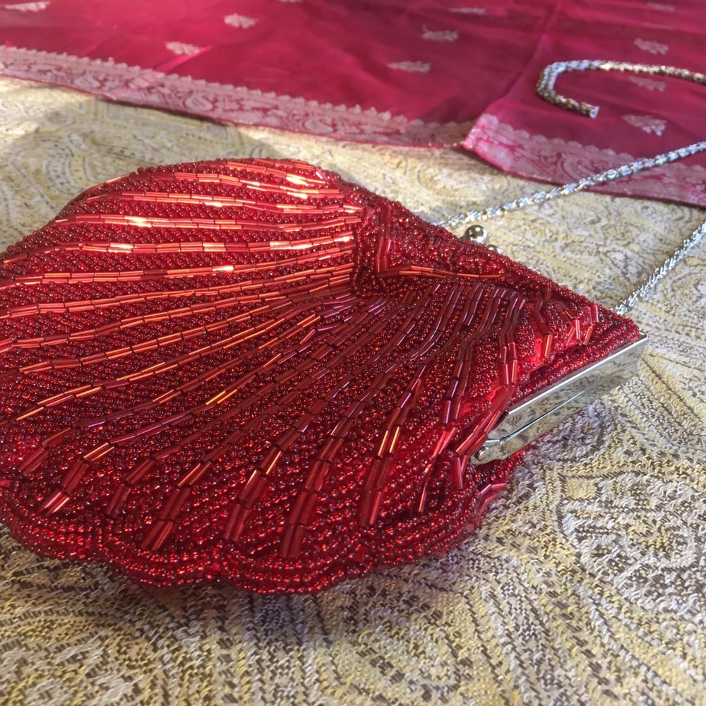 Vintage Red & Silver Beaded Evening Bag / Clutch